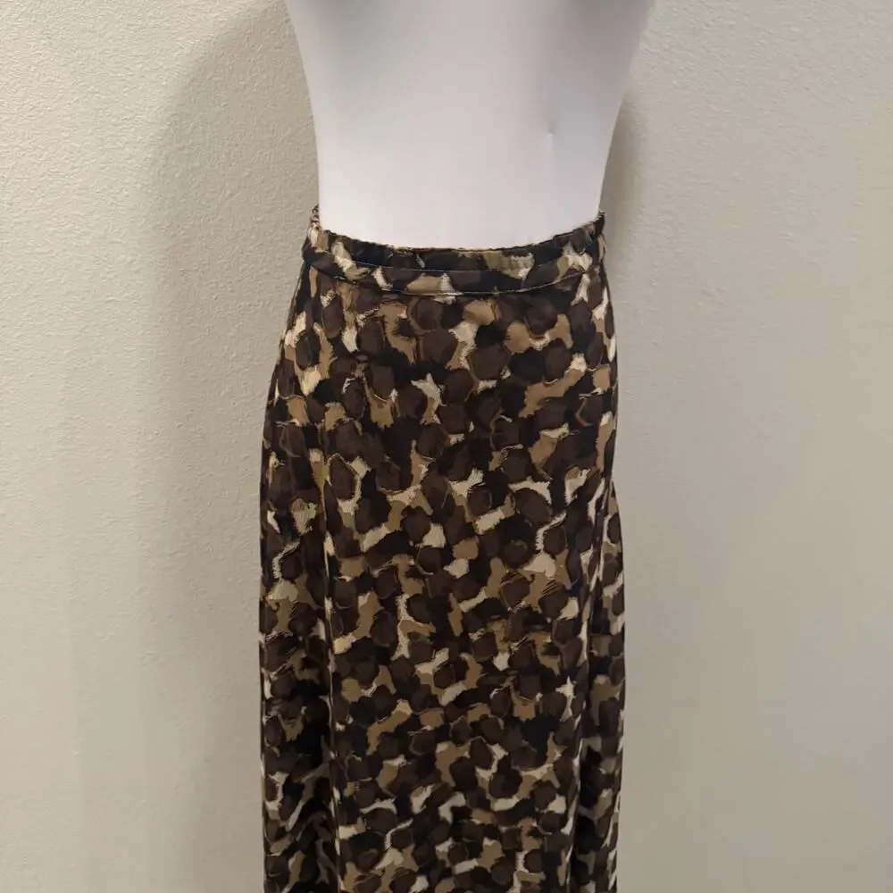 Reversible Leopard Cheetah Print Midi Skirt Animal Print Brown XL Work Office
